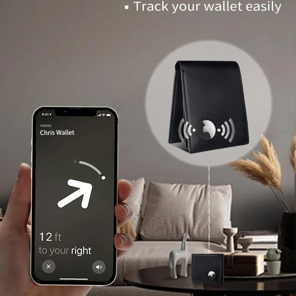 Black Wallet for Men Bifold Wallet with AirTag Holder‎ RFID Blocking Wallet